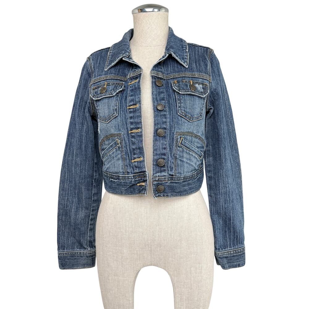Vintage Old Navy Shrunken Denim Jacket Cropped Fitted Cotton Blend Blue Sz S